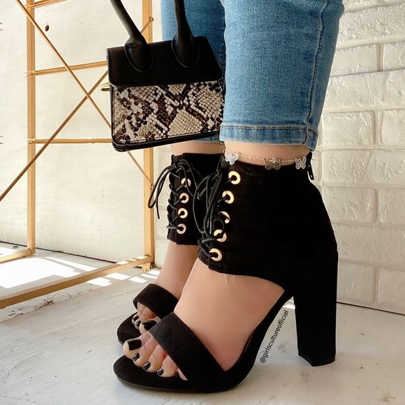 Black Corset Strap Block Heel - Picture 6 of 7